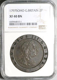 1797 NGC XF 40 George III 2 Pence Great Britain Cartwheel Soho Coin (23060202C)