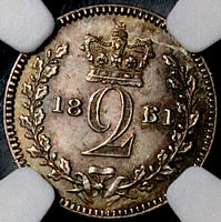 1861 6/1 NGC AU58 Great Britain  2 Pence Mint Error Maundy Silver Coin (24110601C)