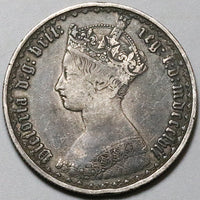 1857 Victoria Florin Great Britain Gothic VF 2 Shillings Sterling Silver Coin (25040501R)