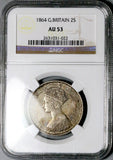 1864 NGC AU 53 Gothic Florin Victoria Die 12 Great Britain Silver Coin (26042402C)