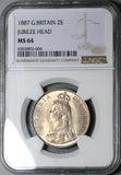 1887 NGC MS 64 Victoria Florin Great Britain Jubilee Silver 2 Shillings Coin (24032605C)