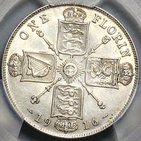 1916 PCGS AU 55 Great Britain Florin 2 Shillings George V Sterling Silver Coin (24050602C)