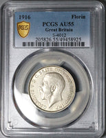 1916 PCGS AU 55 Great Britain Florin 2 Shillings George V Sterling Silver Coin (24050602C)
