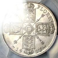 1917 PCGS AU 58 Great Britain Florin 2 Shillings George V Sterling Silver Coin (24051202C)