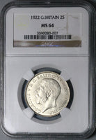 1922 NGC MS 64 Florin George V Great Britain 2 Shillings Silver Coin (23121703D)