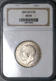 1926 NGC MS 64 Florin George V Great Britain 2 Shillings Vintage Holder Silver Coin (23082002D)