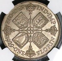 1929 NGC MS 64 Florin George V Great Britain 2 Shillings Silver Coin (23052903C)