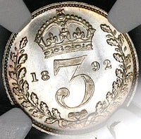 1892 NGC MS 67 Victoria Maundy 3 Pence Great Britain Sterling Silver Coin POP 5/0 (24051904C)