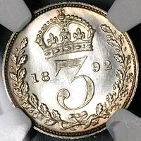 1892 NGC MS 67 Victoria Maundy 3 Pence Great Britain Sterling Silver Coin POP 5/0 (24051904C)