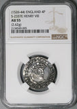 1526 NGC AU 55 England Henry VIII Groat Hammered 4 Pence Great Britain Silver Coin (25122101D)