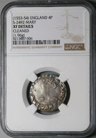 1553 NGC XF Mary Groat 4 Pence Hammered Britain Tudor England Coin (25061904C)