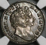 1690 6/5 NGC AU 58 William Mary 4 Pence Error Groat Great Britain Silver Coin (23110704C)