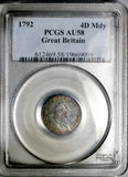 1792 PCGS AU 58 George III Great Britain 4 Pence Groat Wire Money Silver Coin (26060201C)