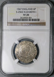 1567 NGC VF 20 Elizabeth I 6 Pence Great Britain Hammered Coin S-2562 (25033003C)