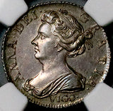1703 NGC AU 58 Anne Vigo 6 Pence Great Britain England Treasure Silver Coin (25110901D)