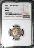 1745 NGC XF 45 Great Britain 6 Pence George II Roses Sterling Silver Coin POP 3/4 (25081402C)