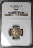 1757 NGC XF 45 George II 6 Pence Great Britain Colonial Sterling Silver Coin (24072701C)