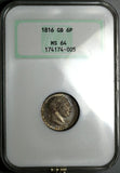 1816 NGC MS 64 6 Pence George III Britain Vintage Holder Silver Coin (23060503C)