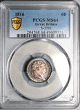 1816 PCGS MS 64 6 Pence George III Britain Mint State Silver Coin (25022501C)