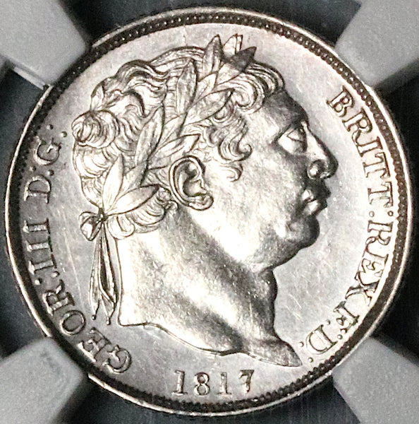 1817 NGC UNC 6 Pence George III Britain Sterling Silver Coin (23061301C)