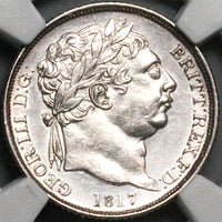 1817 NGC UNC 6 Pence George III Britain Sterling Silver Coin (23061301C)