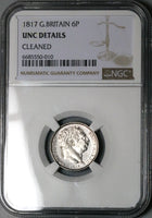 1817 NGC UNC 6 Pence George III Britain Sterling Silver Coin (23061301C)