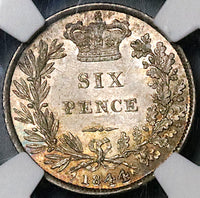 1844 NGC MS 66 Victoria 6 Pence Great Britain Rare Large 44 Sterling SIlver Coin POP 1/1 (22061001D)