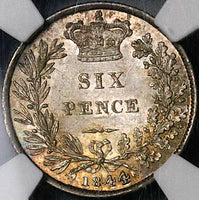 1844 NGC MS 66 Victoria 6 Pence Great Britain Rare Large 44 Sterling SIlver Coin POP 1/1 (22061001D)