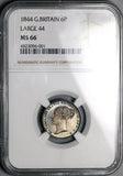 1844 NGC MS 66 Victoria 6 Pence Great Britain Rare Large 44 Sterling SIlver Coin POP 1/1 (22061001D)