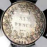 1850/30 NGC AU 50 Victoria 6 Pence Great Britain Rare Overdate Sterling Silver Coin (26091702C)