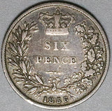 1856 Victoria 6 Pence VF Great Britain Die Chip Mint Error Sterling Silver Coin (23120701R)
