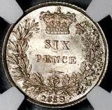 1859 NGC MS 63 Victoria 6 Pence Great Britain Sterling Silver Coin (26102201C)