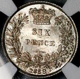 1859 NGC MS 63 Victoria 6 Pence Great Britain Sterling Silver Coin (26102201C)