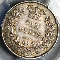 1867 PCGS AU 58 Victoria 6 Pence Die 11 Rare Great Britain Sterling Silver Coin (25090101C)