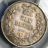 1867 PCGS AU 58 Victoria 6 Pence Die 11 Rare Great Britain Sterling Silver Coin (25090101C)