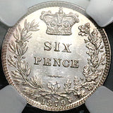 1879 NGC MS 64 Victoria 6 Pence No Die Number PL Great Britain Sterling Silver Coin (25112601C)