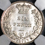 1879 NGC MS 64 Victoria 6 Pence No Die Number PL Great Britain Sterling Silver Coin (25112601C)