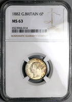 1882 NGC MS 63 Victoria 6 Pence Great Britain Rare Key 760k Silver Coin (23072301C)