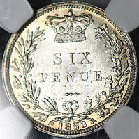 1883 NGC MS 63 Victoria 6 Pence Great Britain Mint State Silver Coin (25072602C)