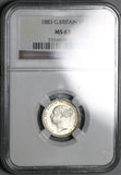1883 NGC MS 63 Victoria 6 Pence Great Britain Mint State Silver Coin (25072602C)