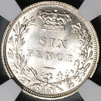 1883 NGC MS 64 Victoria 6 Pence Great Britain Mint State Silver Coin (24082903C)