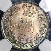1884 NGC MS 64 Victoria 6 Pence Great Britain Sterling Silver Coin (25091001C)