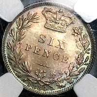 1884 NGC MS 64 Victoria 6 Pence Great Britain Sterling Silver Coin (25091001C)