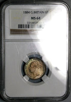 1884 NGC MS 64 Victoria 6 Pence Great Britain Sterling Silver Coin (25091001C)