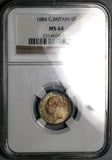 1884 NGC MS 64 Victoria 6 Pence Great Britain Sterling Silver Coin (25091001C)