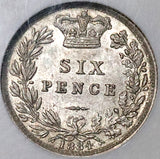 1884 NGC MS 64 Victoria 6 Pence Great Britain Sterling Silver Coin (24061201C)