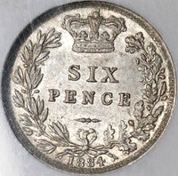 1884 NGC MS 64 Victoria 6 Pence Great Britain Sterling Silver Coin (24061201C)