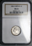 1884 NGC MS 64 Victoria 6 Pence Great Britain Sterling Silver Coin (24061201C)