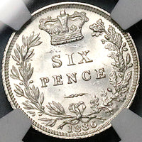 1886 NGC MS 64+ Victoria 6 Pence Great Britain Sterling Silver Coin (25021602C)