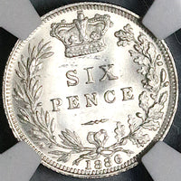 1886 NGC MS 64+ Victoria 6 Pence Great Britain Sterling Silver Coin (25021602C)